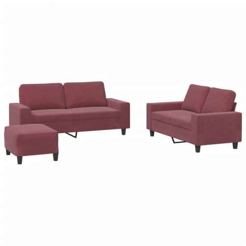 3-dijelni set sofa crvena boja vina od tkanine - boja crnog vina s jastučićima i tabureom Cijena