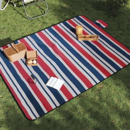 Deka za piknik sklopiva crvena plava pruga 200x150cm baršunasta - Crvena 200 x 150 cm Cijena