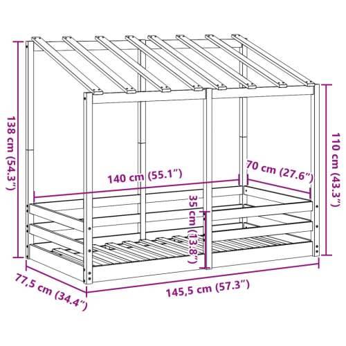 Dječji krevet s krovom 70 x 140 cm od masivne borovine - Prirodna 70 x 140 cm Cijena