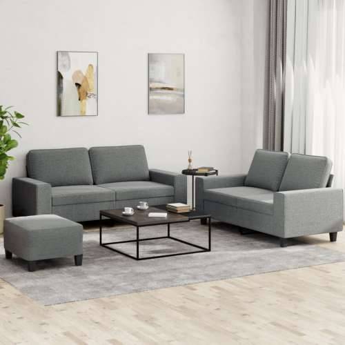 3-dijelni set sofa tamnosivi od tkanine - Tamno siva s jastučićima i tabureom Cijena