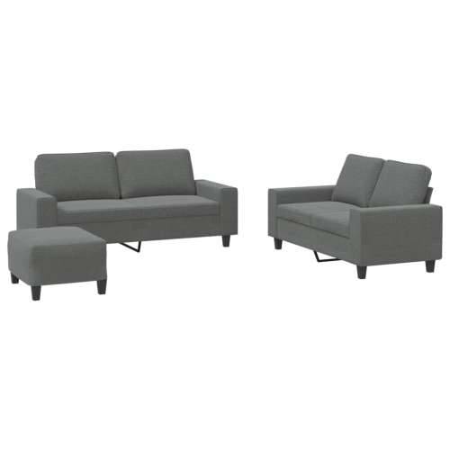 3-dijelni set sofa tamnosivi od tkanine - Tamno siva s jastučićima i tabureom Cijena