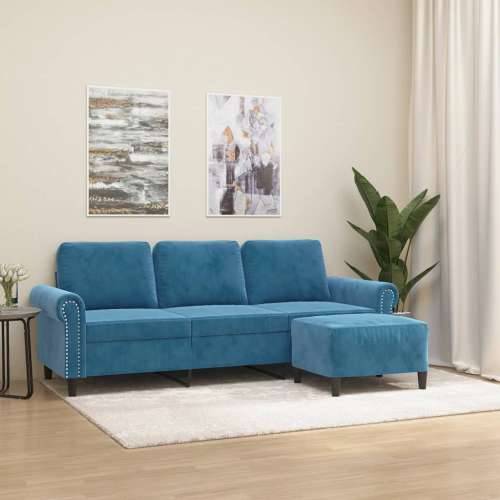 Trosjed s tabureom plavi 180 cm baršunasti - Plava Cijena