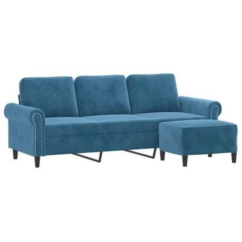 Trosjed s tabureom plavi 180 cm baršunasti - Plava Cijena