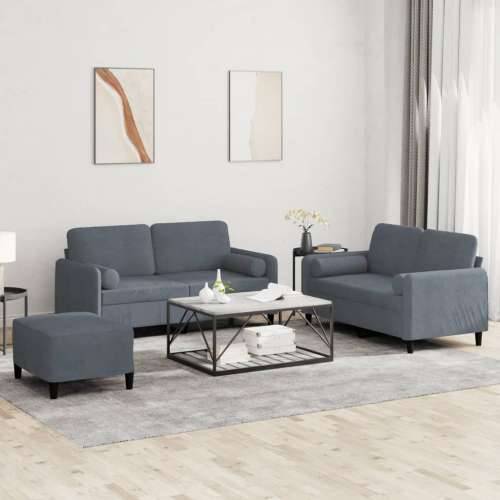 3-dijelni set sofa s jastucima tamnosivi baršunasti - Tamno siva s jastucima i tabureom Cijena