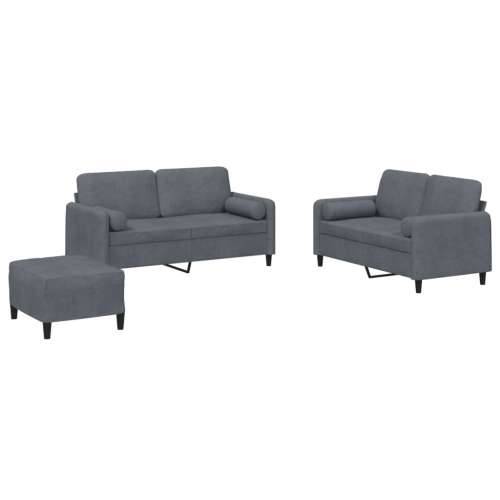 3-dijelni set sofa s jastucima tamnosivi baršunasti - Tamno siva s jastucima i tabureom Cijena