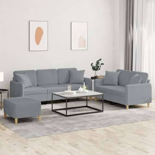3-dijelni set sofa s jastucima svjetlosivi od tkanine - Svjetlosiva s jastucima i tabureom Cijena