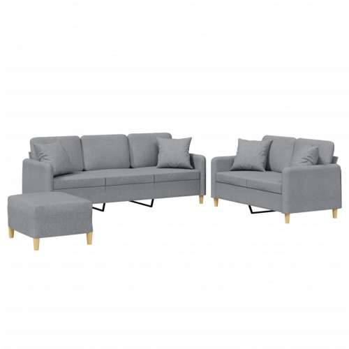 3-dijelni set sofa s jastucima svjetlosivi od tkanine - Svjetlosiva s jastucima i tabureom Cijena