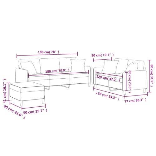 3-dijelni set sofa s jastucima svjetlosivi od tkanine - Svjetlosiva s jastucima i tabureom Cijena
