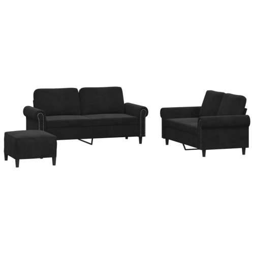 3-dijelni set sofa s jastucima crni baršunasti - Crna S osloncem za noge Cijena