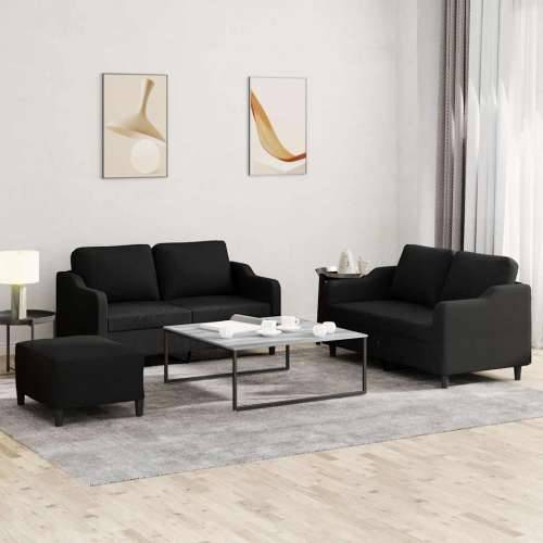 3-dijelni set sofa s jastucima crni od tkanine - Crna s jastučićima i tabureom Cijena