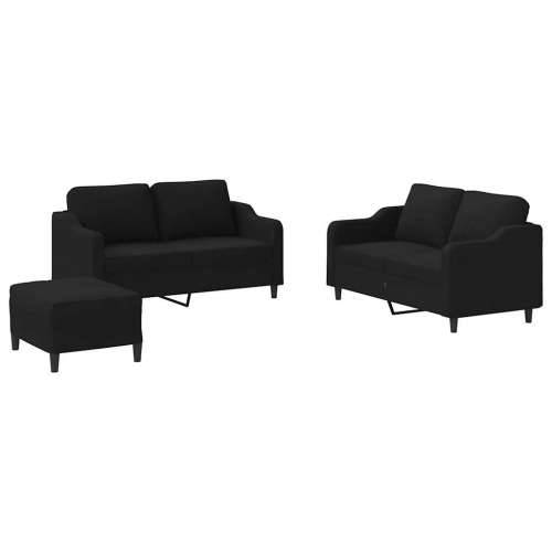 3-dijelni set sofa s jastucima crni od tkanine - Crna s jastučićima i tabureom Cijena