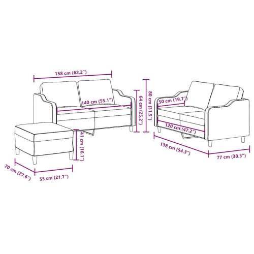 3-dijelni set sofa s jastucima crni od tkanine - Crna s jastučićima i tabureom Cijena