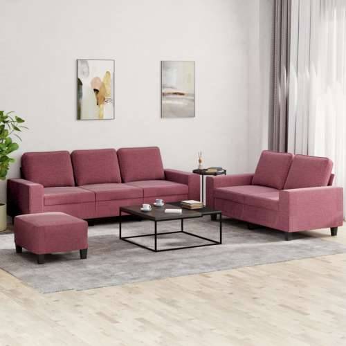 3-dijelni set sofa crvena boja vina od tkanine - boja crnog vina s jastučićima i tabureom Cijena