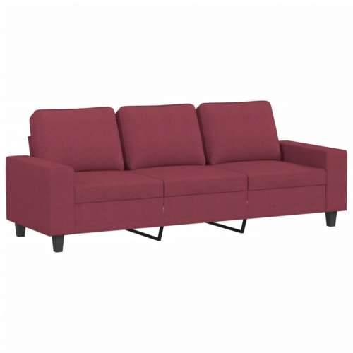 3-dijelni set sofa crvena boja vina od tkanine - boja crnog vina s jastučićima i tabureom Cijena