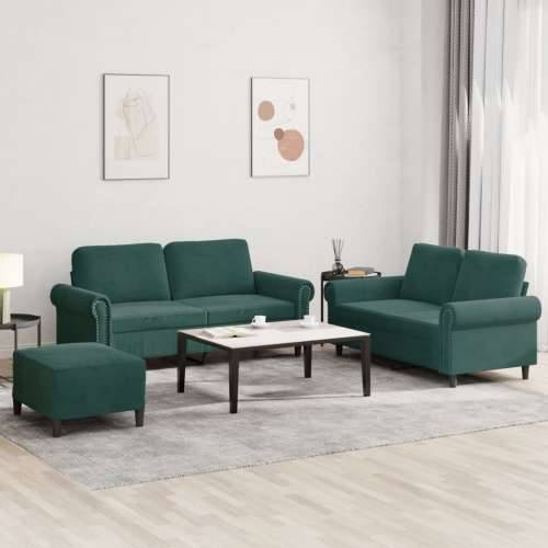 3-dijelni set sofa s jastucima tamnozeleni baršunasti - Tamnozelena S osloncem za noge Cijena