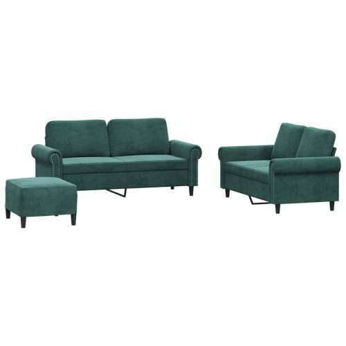 3-dijelni set sofa s jastucima tamnozeleni baršunasti - Tamnozelena S osloncem za noge Cijena