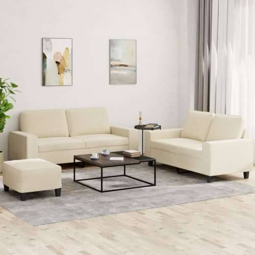 3-dijelni set sofa krem od mikrovlakana - Krema s jastučićima i tabureom Cijena
