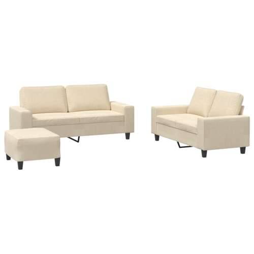 3-dijelni set sofa krem od mikrovlakana - Krema s jastučićima i tabureom Cijena