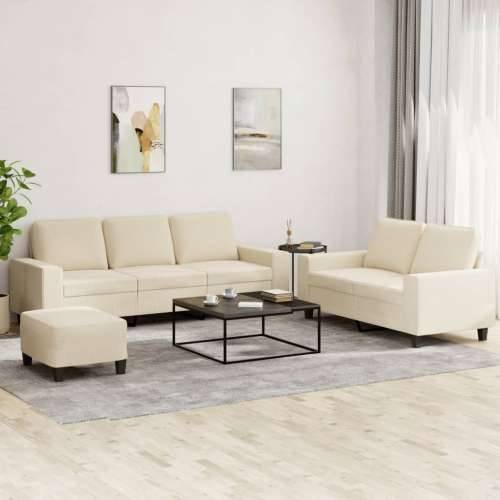 3-dijelni set sofa krem od mikrovlakana - Krema s jastučićima i tabureom Cijena