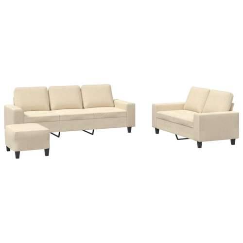3-dijelni set sofa krem od mikrovlakana - Krema s jastučićima i tabureom Cijena