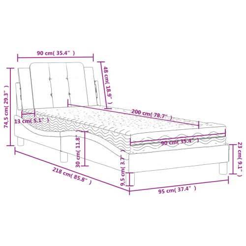 Krevet s madracem sivi 90 x 200 cm od umjetne kože - Siva 90 x 200 cm Cijena
