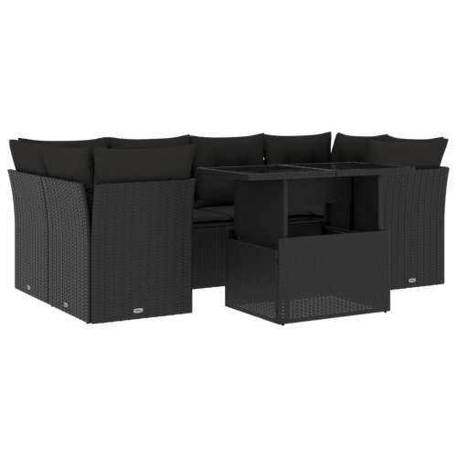 Vrtna garnitura - 7-dijelni set vrtnih sofa od poliratana s jastucima crni - Crna 7 Cijena