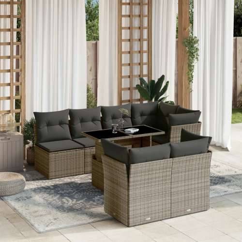 Vrtna garnitura - 8-dijelni set vrtnih sofa od poliratana s jastucima sivi - Siva 8 Cijena