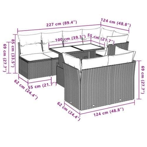 Vrtna garnitura - 8-dijelni set vrtnih sofa od poliratana s jastucima sivi - Siva 8 Cijena