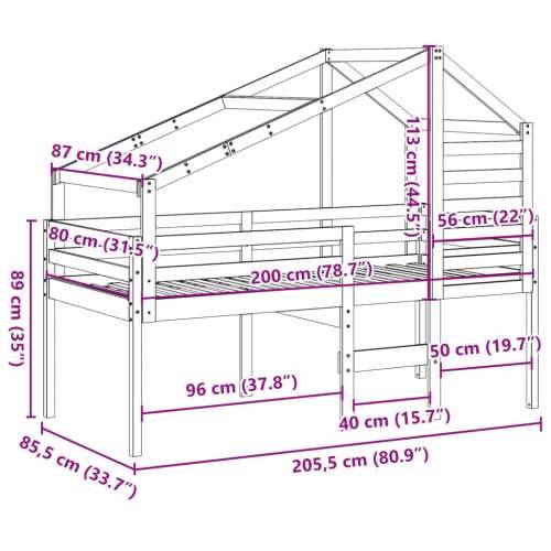 Visoki krevet s krovom voštano smeđi 80x200 cm masivna borovina - Voštano smeđa 80 x 200 cm Cijena