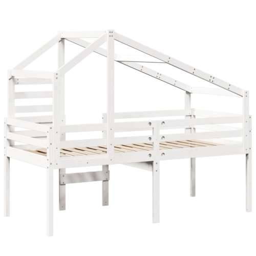 Visoki krevet s krovom bijeli 90 x 190 cm od masivne borovine - Bijela 90 x 190 cm Cijena