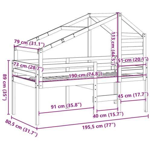 Visoki krevet s krovom 75 x 190 cm od masivne borovine - Prirodna 75 x 190 cm Cijena