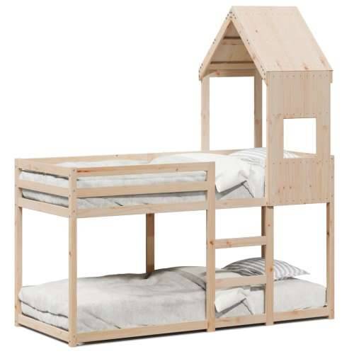 Krevet na kat s krovom 90 x 190 cm od masivne borovine - Prirodna 90 x 190 cm Cijena
