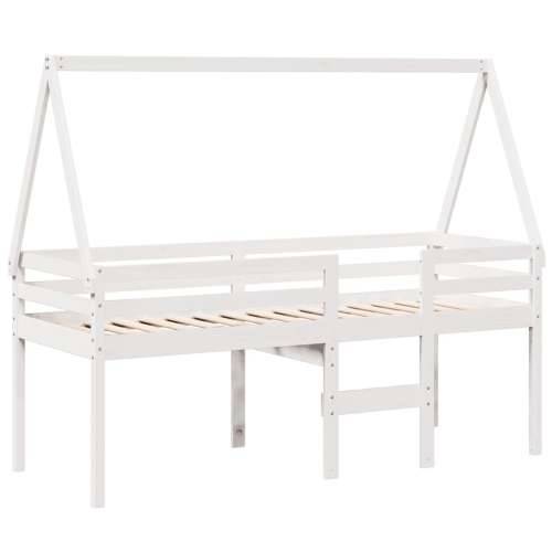 Visoki krevet s krovom bijeli 90 x 200 cm od masivne borovine - Bijela 90 x 200 cm Cijena