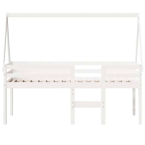 Visoki krevet s krovom bijeli 90 x 200 cm od masivne borovine - Bijela 90 x 200 cm Cijena