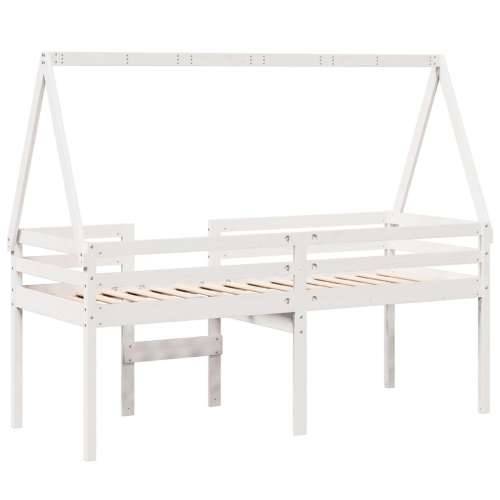 Visoki krevet s krovom bijeli 90 x 200 cm od masivne borovine - Bijela 90 x 200 cm Cijena