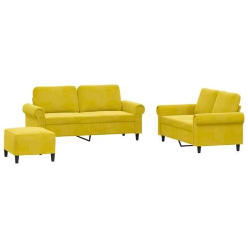 3-dijelni set sofa s jastucima žuti baršunasti - Žuta S osloncem za noge Cijena