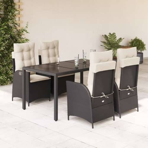 Vrtna garnitura - 5-dijelni vrtni blagovaonski set s jastucima od poliratana crni - Crna i krem 150 x 90 x 75 cm Bez naslona za  Cijena