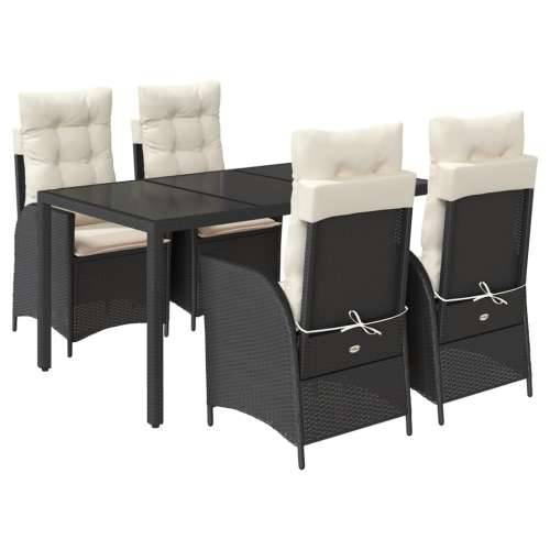 Vrtna garnitura - 5-dijelni vrtni blagovaonski set s jastucima od poliratana crni - Crna i krem 150 x 90 x 75 cm Bez naslona za  Cijena