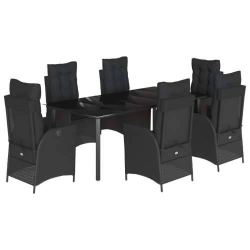 Vrtna garnitura - 7-dijelni vrtni blagovaonski set s jastucima crni od poliratana - 200 x 100 x 74 cm Bez naslona za noge 6 Cijena