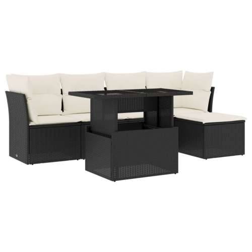 Vrtna garnitura - 6-dijelni set vrtnih sofa s jastucima crni od poliratana - Crna i krem bez spremišta 1 Cijena