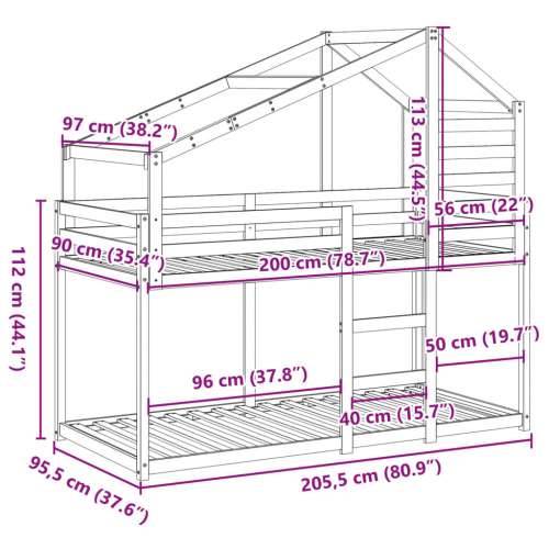 Krevet na kat s krovom bijeli 90 x 200 cm od masivne borovine - Bijela 90 x 200 cm Cijena