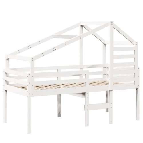 Visoki krevet s krovom bijeli 90 x 200 cm od masivne borovine - Bijela 90 x 200 cm Cijena