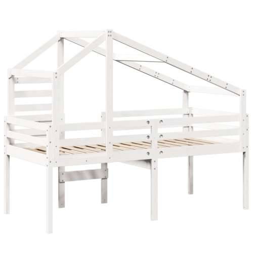 Visoki krevet s krovom bijeli 90 x 200 cm od masivne borovine - Bijela 90 x 200 cm Cijena