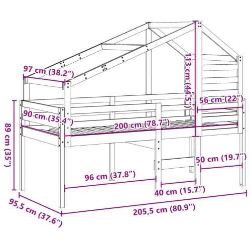 Visoki krevet s krovom bijeli 90 x 200 cm od masivne borovine - Bijela 90 x 200 cm Cijena