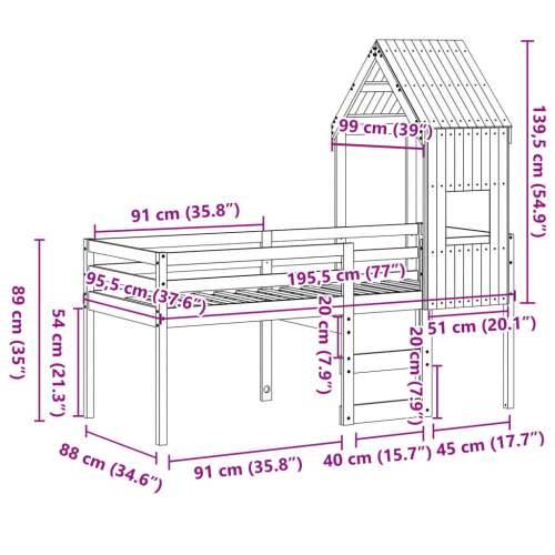 Visoki krevet s krovom 90 x 190 cm od masivne borovine - Prirodna 90 x 190 cm Cijena