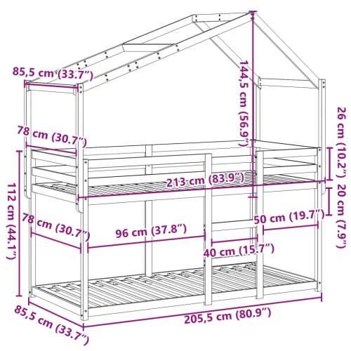Krevet na kat s krovom bijeli 80 x 200 cm od masivne borovine - Bijela 80 x 200 cm Cijena