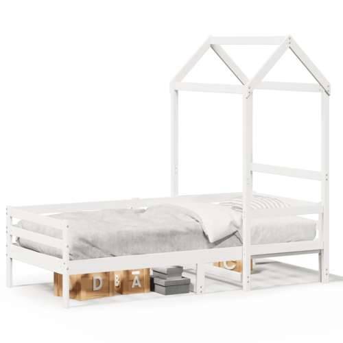 Dnevni krevet s krovom bijeli 90x200 cm od masivne borovine - Bijela 90 x 200 cm Cijena