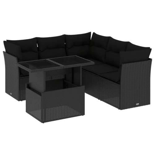 Vrtna garnitura - 6-dijelni set vrtnih sofa s jastucima crni od poliratana - Crna Sa stolom 1 Cijena
