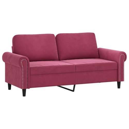 3-dijelni set sofa s jastucima crvena boja vina baršunasti - boja crnog vina S osloncem za noge Cijena