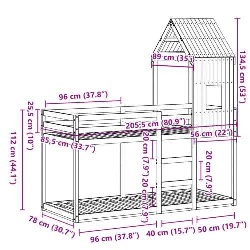 Krevet na kat s krovom 80 x 200 cm od masivne borovine - Prirodna 80 x 200 cm Cijena